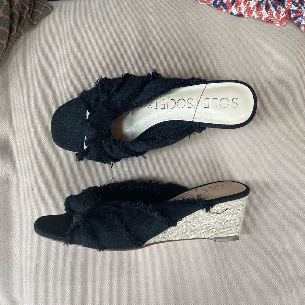 Sole Society Fabric Knot Slip On Espadrille Wedges in Black Size 6.5